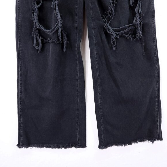 We The Free People Distress Baggy Jeans Size 30 Black Wide Leg Denim Button Fly - Picture 4 of 15